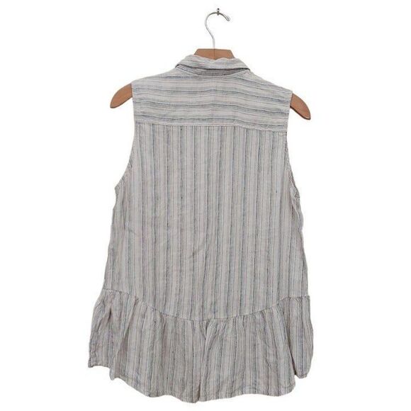 Tahari Linen Top Womens Large Sand Striped Shell Button Linen Minimalist Beach - Picture 3 of 10